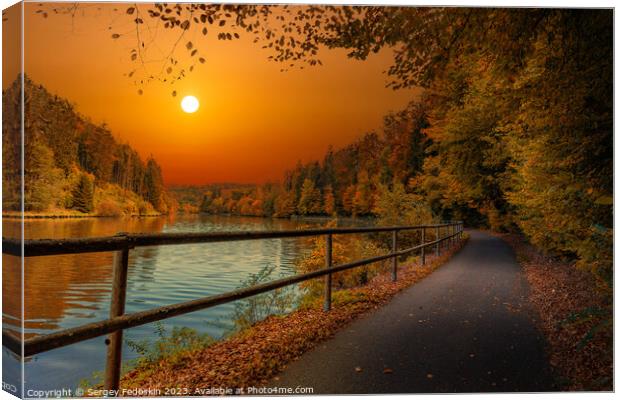River on a sunset time.  Canvas Print by Sergey Fedoskin