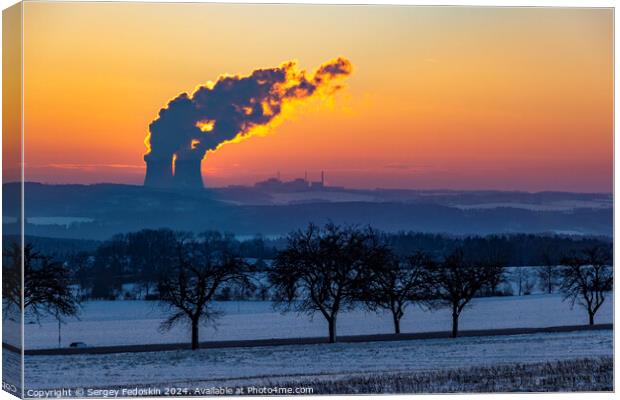A cold winter evening over Temelin power plant. Canvas Print by Sergey Fedoskin