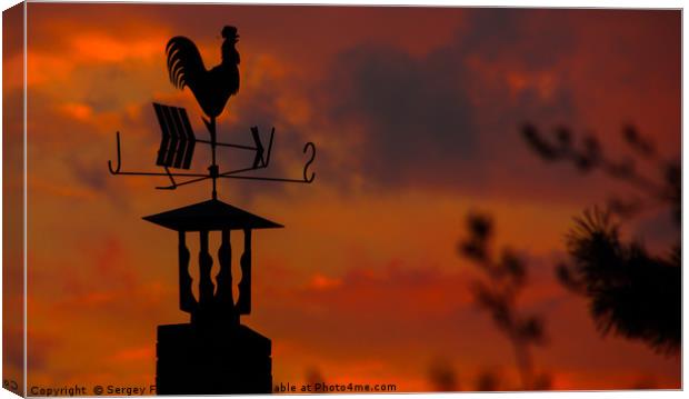 Roof weather vane in the shape of a cockerel Canvas Print by Sergey Fedoskin