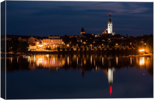 Night over lake in Tabor city, Czechia. Canvas Print by Sergey Fedoskin