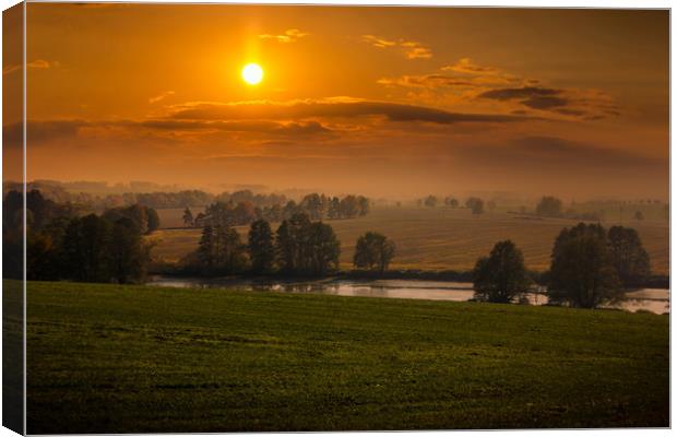 Beautiful sunset over field and forest. Czech Repu Canvas Print by Sergey Fedoskin