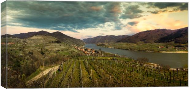 Spring time in Wachau valley. View to Spitz villag Canvas Print by Sergey Fedoskin