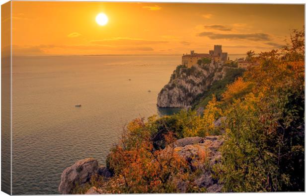 Amazing sunset over Mediterranean Duino Castle. It Canvas Print by Sergey Fedoskin