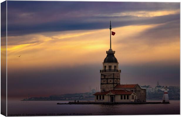 Maiden's Tower (Kız Kulesi) on a sunset. Istanbul. Turkey Canvas Print by Sergey Fedoskin