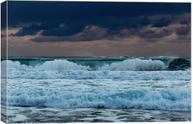 Sea waves in mediterranean sea during storm. Canvas Print by Sergey Fedoskin