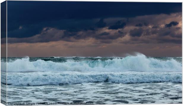 Sea waves in mediterranean sea during storm. Canvas Print by Sergey Fedoskin