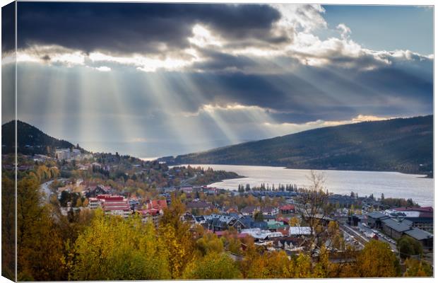 Sun rays above Åre in Sweden Canvas Print by Hamperium Photography