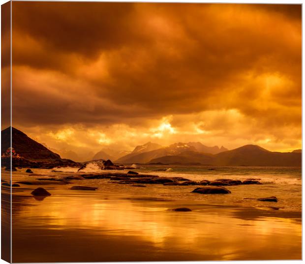 Sunset on a beach in Norway Canvas Print by Hamperium Photography