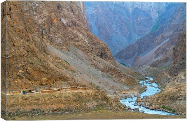 Mountain landscape along the river border of Tajikistan and Afg Canvas Print by Tartalja 