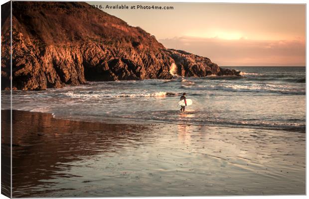 Surfer at Caswell, Swansea Canvas Print by bethan griffiths