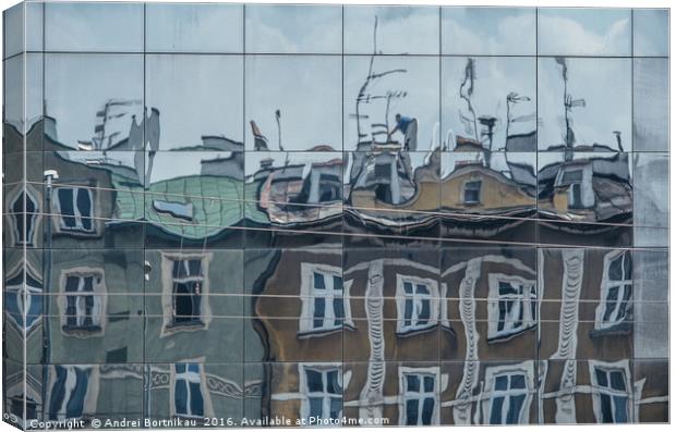 Building reflection on Ghetto Heroes Square Canvas Print by Andrei Bortnikau