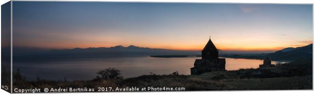 Panoramic view of Sevan Lake at sunset, Armenia Canvas Print by Andrei Bortnikau