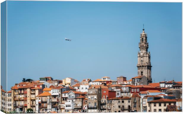 Porto cityscape with Clerigos tower, Portugal Canvas Print by Andrei Bortnikau