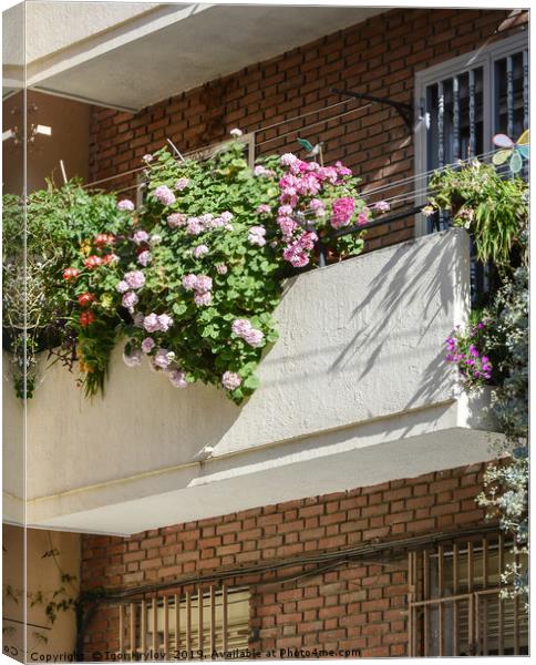 Balcony with flowers  in Madrid Canvas Print by Igor Krylov