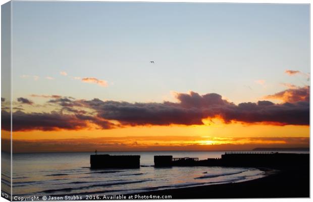 Sunset, Harbour arm, Hastings Canvas Print by Jason Stubbs