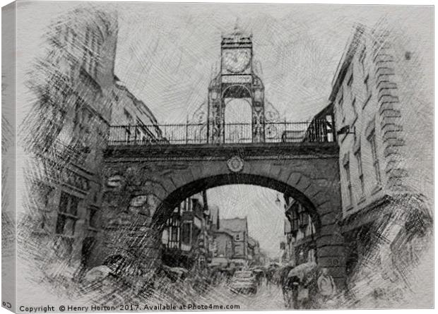 A pencil sketch. Eastgate Street, Chester. Canvas Print by Henry Horton