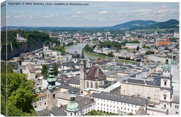 Aerial View of Salzburg Canvas Print by Peter Shersby