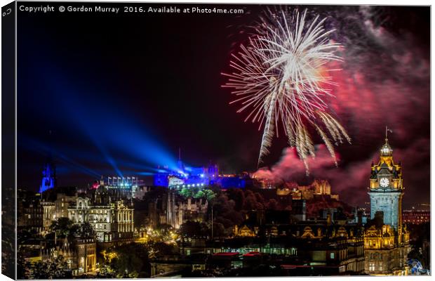 Edinburgh Castle Tattoo Fireworks Canvas Print by Gordon Murray