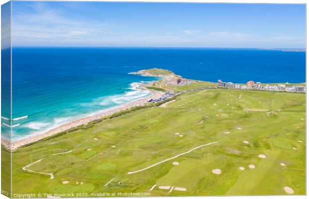 Aerial photograph of Fistral Beach and golf course , Newquay, Cornwall, England Canvas Print by Tim Woolcock