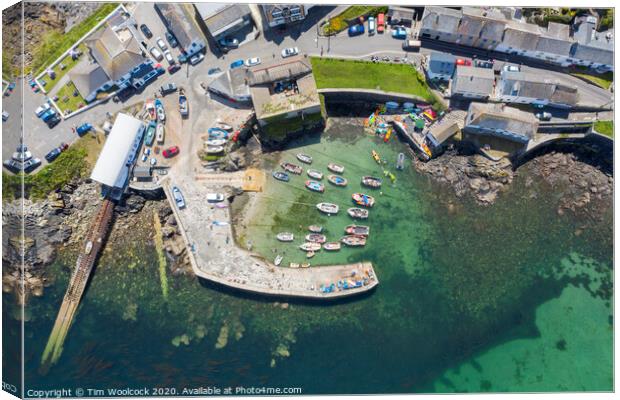Aerial photograph of Coverack, Lizard, Helston, Cornwall, England  Canvas Print by Tim Woolcock