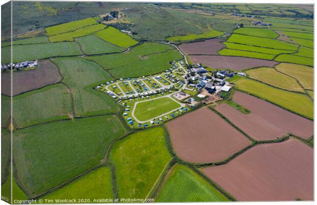 Aerial photograph of a patchwork of farmers fields near St Ives Canvas Print by Tim Woolcock
