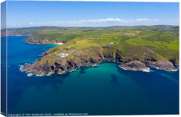 Aerial photograph of Pendeen lighthouse, Cornwall, England Canvas Print by Tim Woolcock