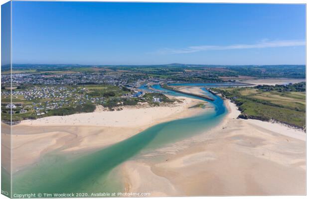 Aerial photograph of Hayle Beach towards Hayle, Cornwall, England Canvas Print by Tim Woolcock