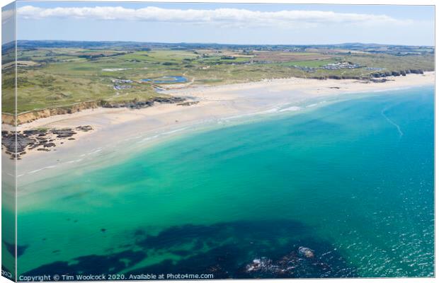 Aerial photography of Godrevy beach Canvas Print by Tim Woolcock