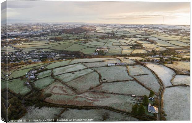 Early morning flight around Carn Brea, Redruth, Cornwall Canvas Print by Tim Woolcock
