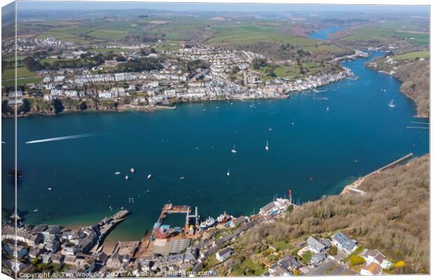 Aerial photograph of Fowey and Polruan, Cornwall, England. Canvas Print by Tim Woolcock