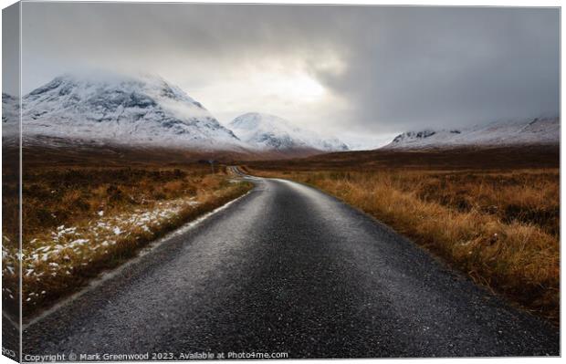 The Road To Glen Etive Canvas Print by Mark Greenwood