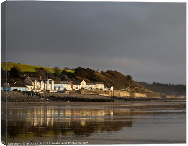 Golden Reflections at Dramatic Amroth Dawn Canvas Print by Bruce Little
