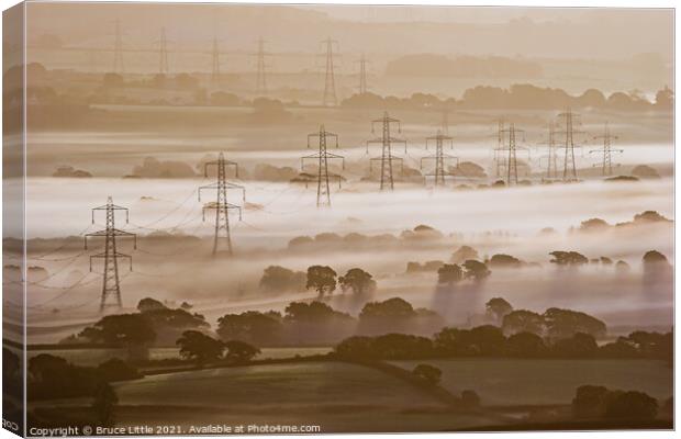Pylons in the Mist, Marshwood Vale Canvas Print by Bruce Little