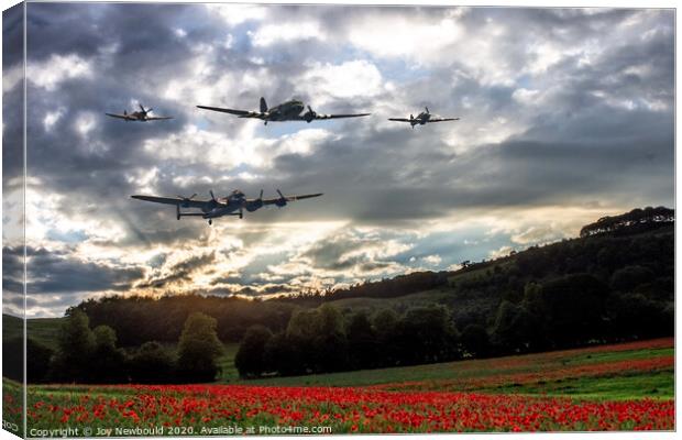 Battle of Britain memorial flight over Poppy Field Canvas Print by Joy Newbould