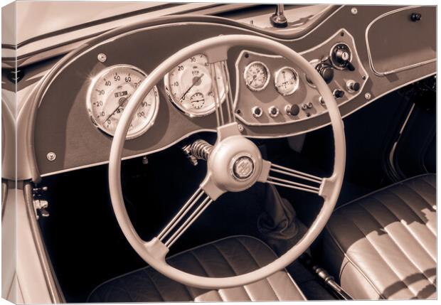 1951 MG TD Midget dashboard and steering wheel Canvas Print by Jim Hughes