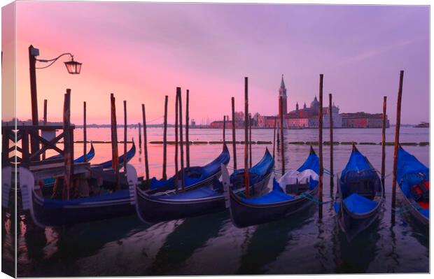 Gondola,s at the Riva degli Schiavoni Venice Canvas Print by Tony Bishop
