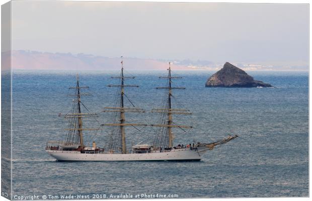 Tall Ship 'Danmark' passing Thatcher Rock Canvas Print by Tom Wade-West