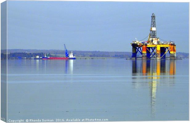 Oil Rig from Udale Bay Canvas Print by Rhonda Surman