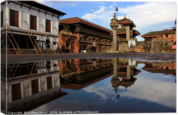 Bhaktapur Durbar Square's reflection on water Canvas Print by Sudeep Suwal
