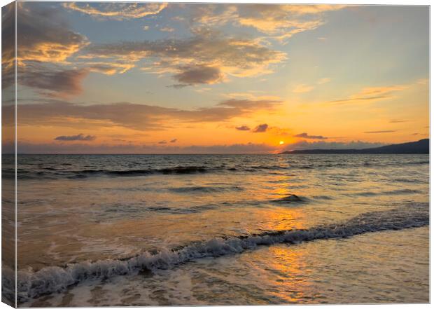 Fading golden sunset over the Pacific Ocean in Mexico  Canvas Print by Thomas Baker