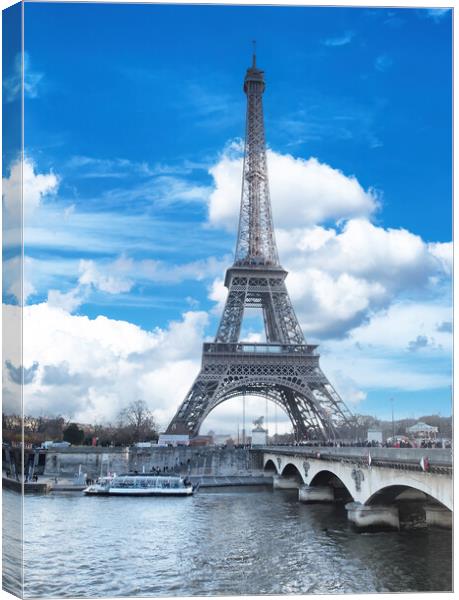 Eiffel Tower located in capital city of Paris, France with Seine Canvas Print by Thomas Baker