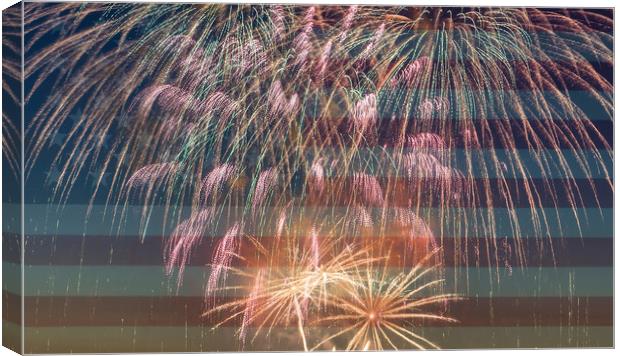Flag of United States of America with Fireworks fo Canvas Print by Thomas Baker