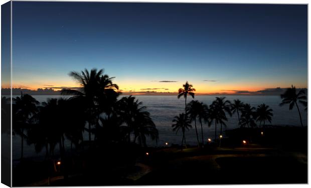 Sunset with faint stars in big island of Hawaii plus burning tor Canvas Print by Thomas Baker