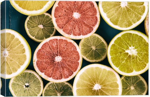 Orange, Grapefruit And Lemon Citrus Fruit Slices Canvas Print by Radu Bercan