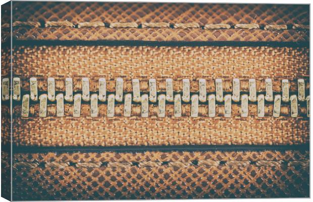 Zipper Closeup On Brown Leather Wallet Canvas Print by Radu Bercan