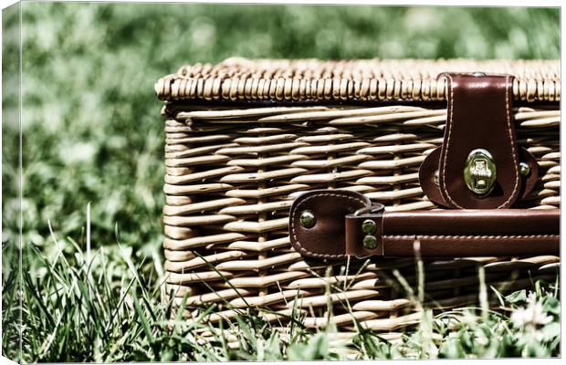 Picnic Basket Hamper With Leather Handle In Green  Canvas Print by Radu Bercan