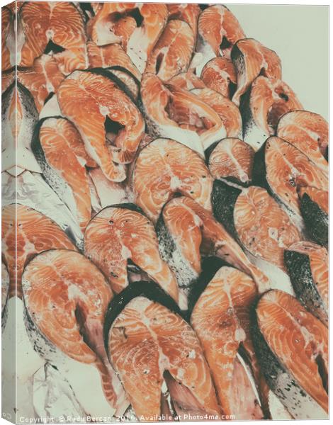 Salmon For Sale In Fish Market Canvas Print by Radu Bercan
