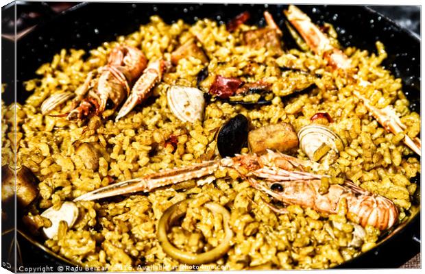 Traditional Valencian Paella With Rice And Seafood Canvas Print by Radu Bercan