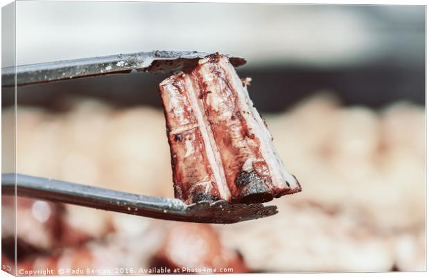 Preparing Steaks On Barbecue Day Canvas Print by Radu Bercan