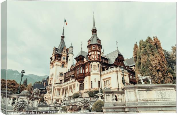 Neo-Renaissance Peles Castle Built In 1873 In Carp Canvas Print by Radu Bercan